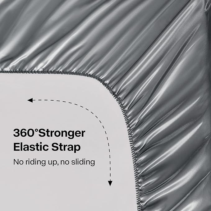 BEDELITE Satin Sheets Full XL Size Bed Set, Luxury Soft Dark Grey Silky Sheets - Image 4