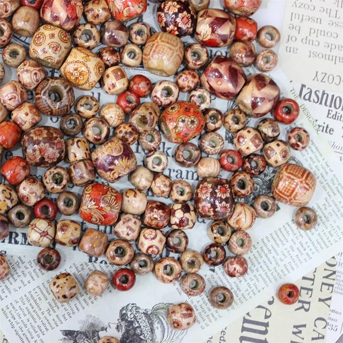 300pcs Mixed Painted Drum Wood Spacer Beads, BetterJonny Barrel Wood Beads - Image 3