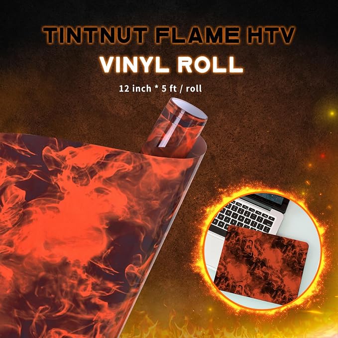 Tintnut Red Black Flame Heat Transfer Vinyl Roll, stretch washable, compatible - Image 2