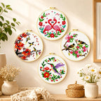 Zhenqing 4 Bird Circle Cross Stitch Kit 11CT Pre-Printed Floral Bird Embroidery - Image 9