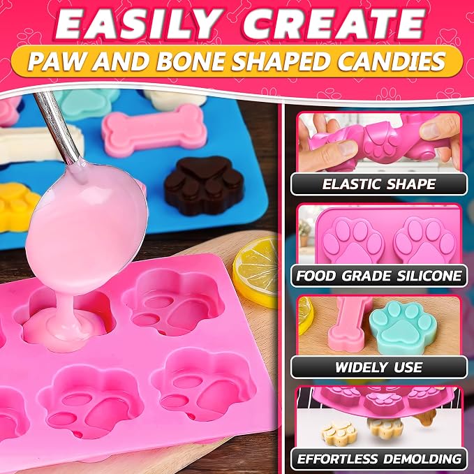 2 Pcs Dog Treat Molds Silicone, Bone & Paw Shapes, Non-Stick | Dog Molds - Image 4