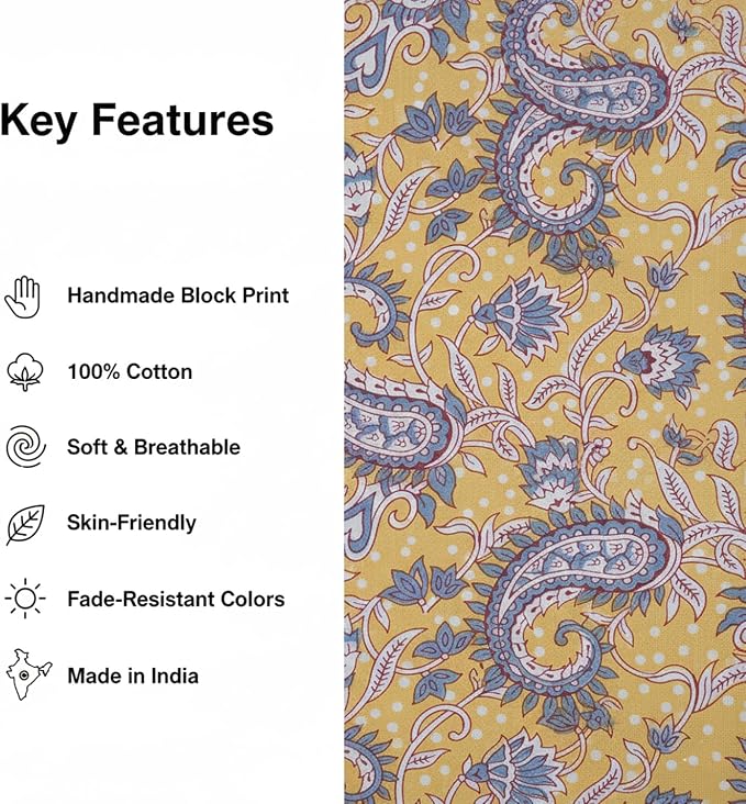 E-Tailor® Hand-Block Printed Pre-Cut Cotton Fabric Ideal - Image 3