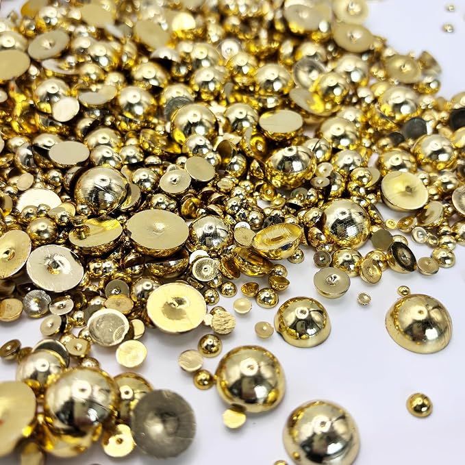 1500PCS 3-14mm Shiny Gold Flatback Pearls, 150g Half-Round ABS Pearls - Image 8