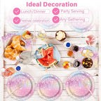 100PCS Iridescent Diamond Birthday Party Plates Napkins Forks Supplies Set - Image 7