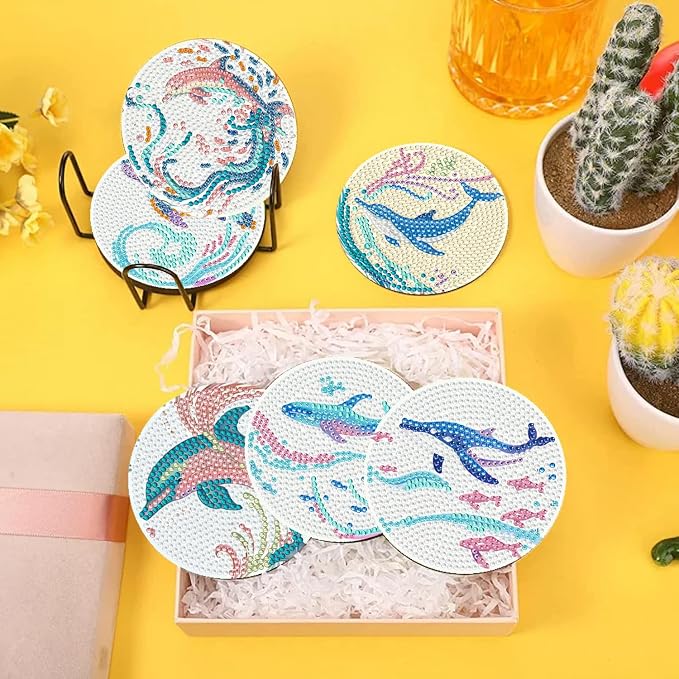 EWJRNSF 10 PCS Diamond Art Coasters Kit, Small Diamond Painting Coasters - Image 3
