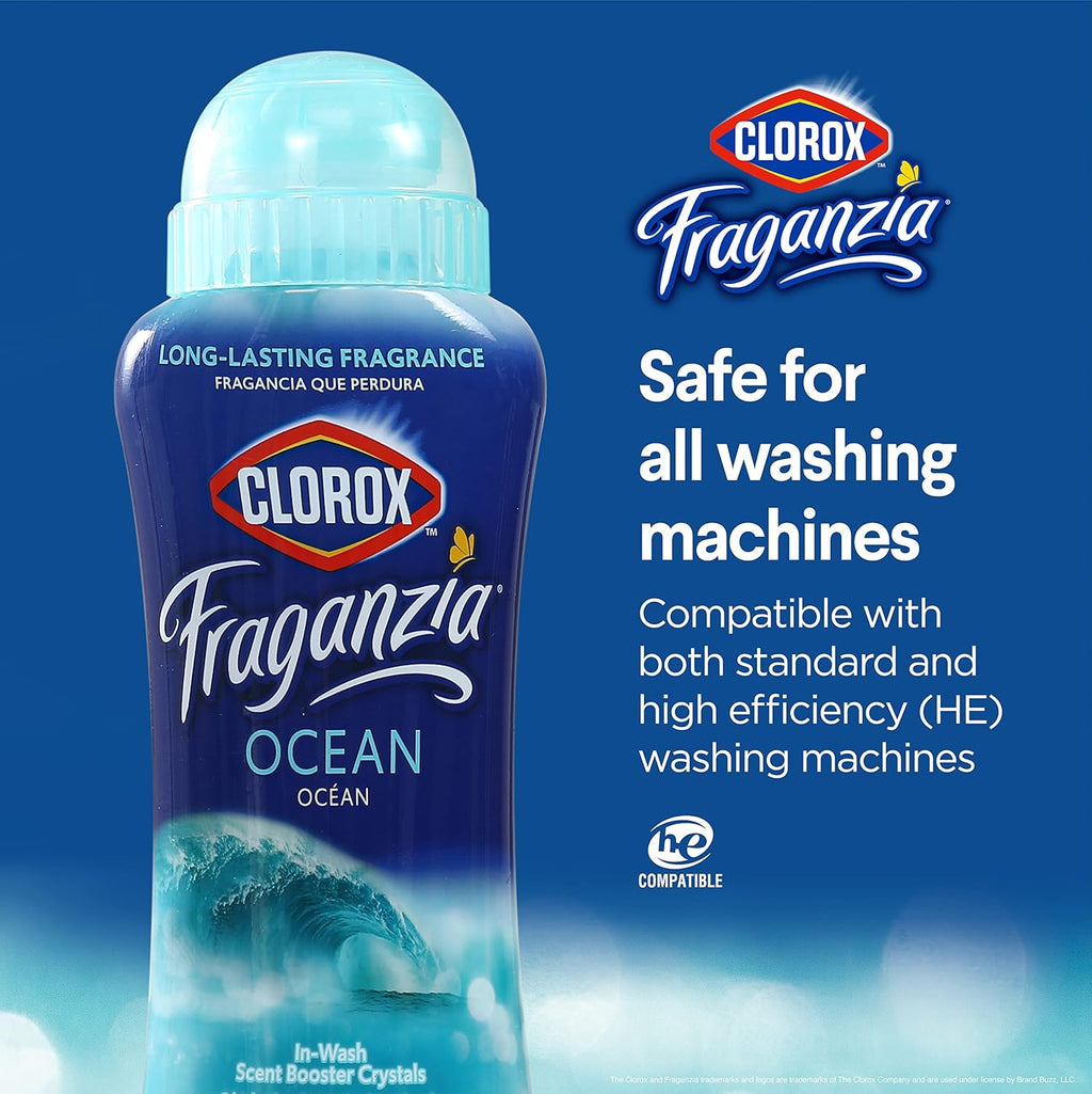 Clorox Fraganzia Laundry Scent Booster Crystals in Ocean Scent - Scented In-Wash Freshener Beads for Fresh, Clean, Great Smelling Clothes and Linens, 18 Oz - 2 Pack