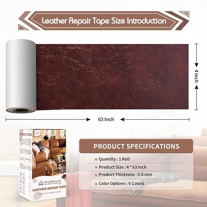 KING MOUNTAIN Leather Repair Patch, 4 x 63 Inches self Adhesive Leather Repair - Image 4