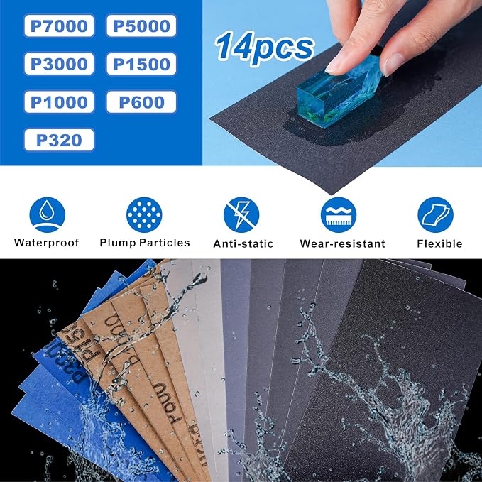 LET'S RESIN Polishing Kit, Resin File Kit, Polishing Strips&Blocks, Wooden Brush - Image 3