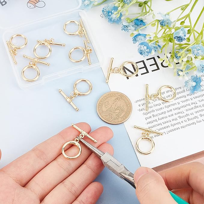 Beebeecraft 10 Sets 18K Gold Plated Toggle Jewelry Clasps Connectors Round Ring - Image 3