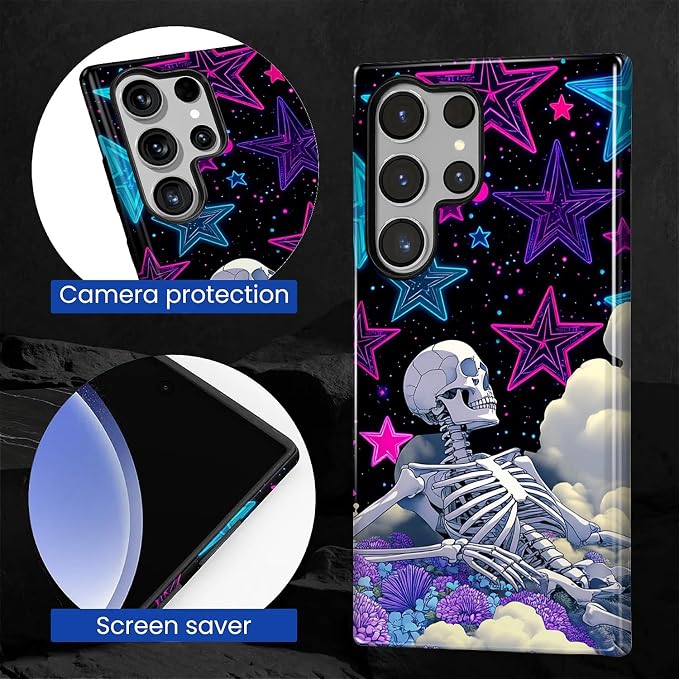for Samsung Galaxy S24 Ultra Case, Skull Star Collage Pattern Glossy 2 in 1 - Image 7