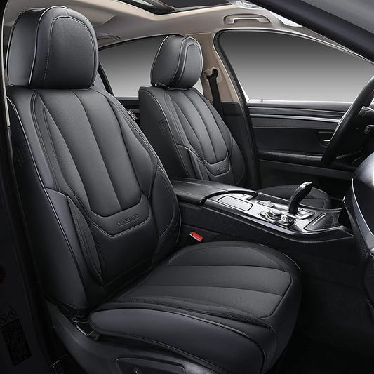 Coverado Car Seat Covers Full Set, Seat Covers for Cars, Black Car Seat Covers Front Seats and Back Car Seat Protector Waterproof, Leather Car Seat Cushion Universal Fit for Most Cars
