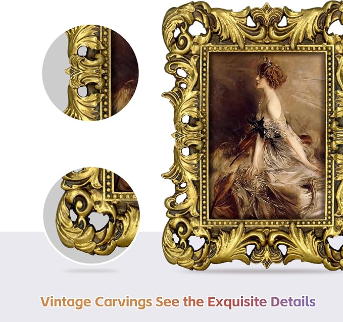 5x7 Vintage Picture Frames Gothic Picture Frames Ornate Gold | Real Glass - Image 5