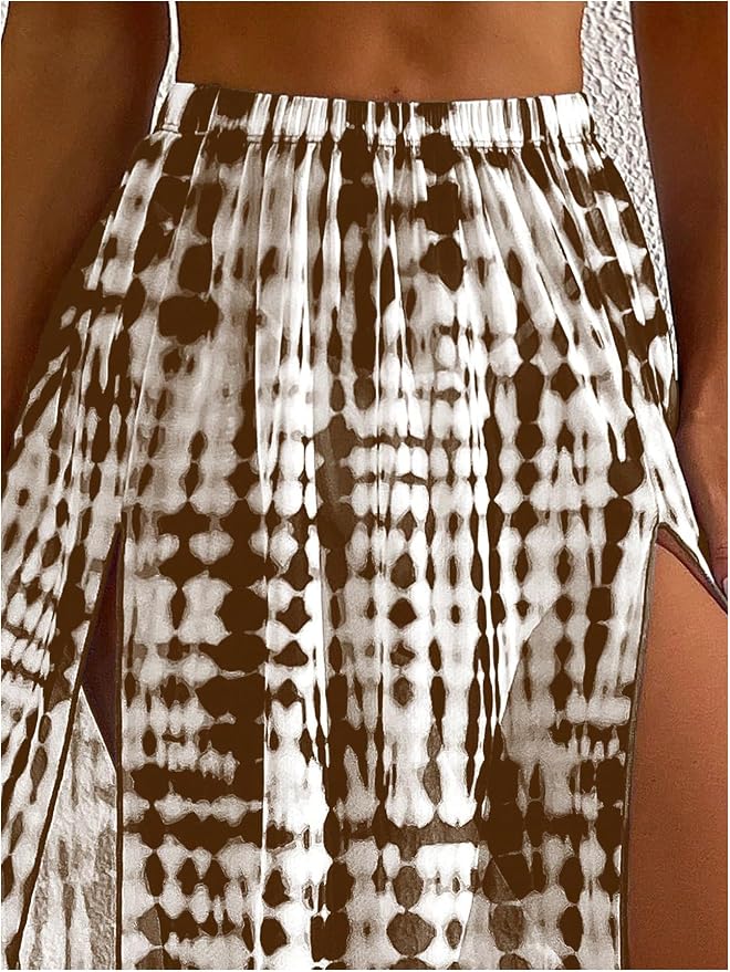 SHENHE Women's Swim Cover Up Skirt High Slit Tie Dye Beach Coverups Long Flowy - Image 4