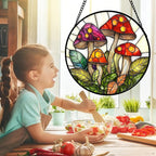 DASTOLL Stained Glass Window Hanging, Mushroom Leaves Suncatcher - Image 6