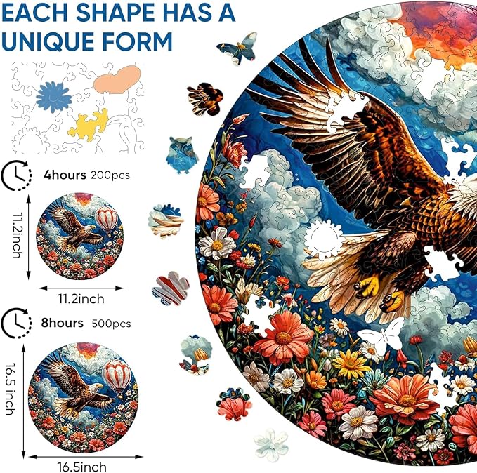 Reouinty Wooden Puzzle for Adults 500 Pieces, Flower Eagle Puzzle, Beautiful - Image 2
