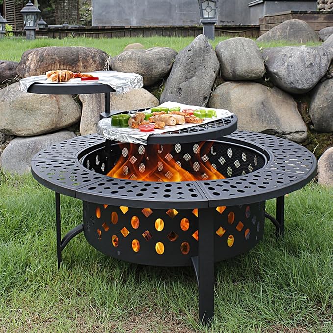 OutVue 42 Inch Fire Pit with 2 Grills, Extra Large Wood Burning Fire Pits by OutVue-EmbracetheGreatOutdoors