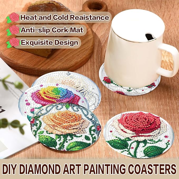 Axquilono 8 Pcs Rose Diamond Art Coasters Kit - Image 3