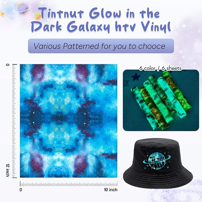 Tintnut Galaxy Glow in the Dark HTV Vinyl, stretch washable, suitable - Image 2