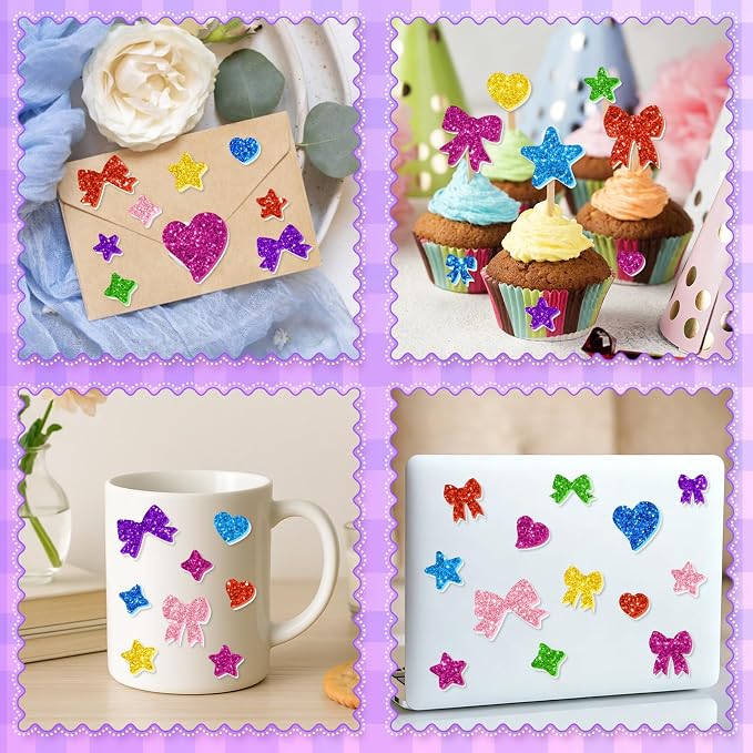 1000PCS Glitter Foam Stickers, Colorful Heart & Bow Stickers, Self-Adhesive - Image 8