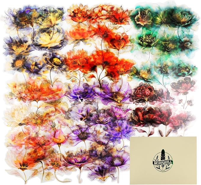 90PCS Flower PET Stickers, Waterproof Transparent Floral Designs by Unknown