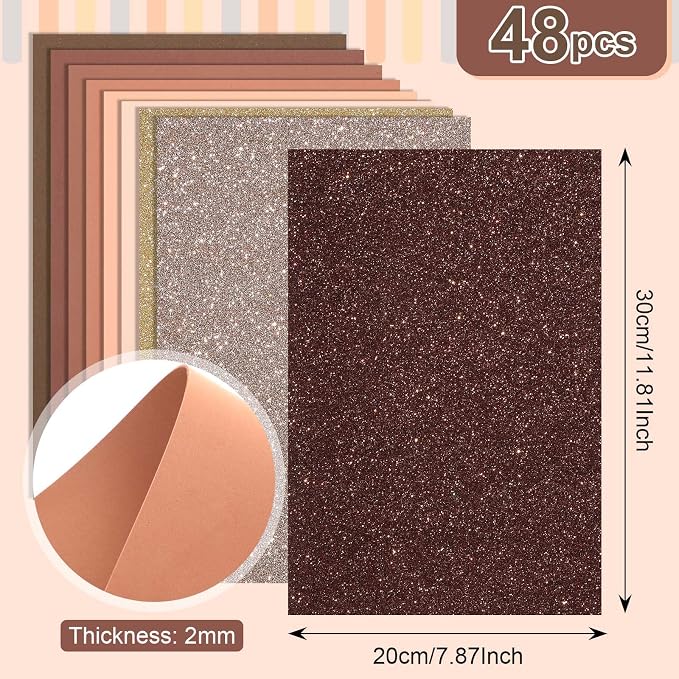 Feifeiya 48 Pack Glitter Foam Sheets Craft, 8 x 12 Inch Assorted Colors - Image 2