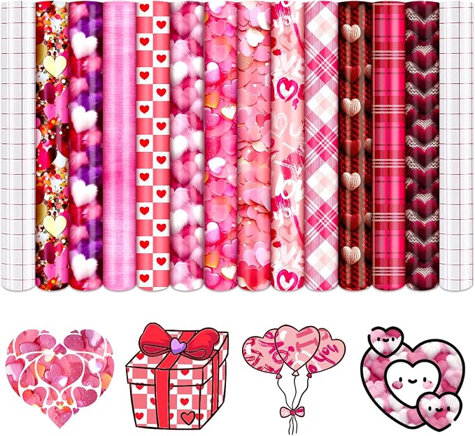 Tintnut Pink Heart Valentine's Day Permanent Vinyl 12 Pcs 12x10in Vinyl | Pink by Tintnut