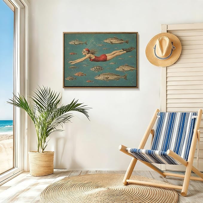 Framed Vintage Swim Wall Art Woman Diving - Image 3