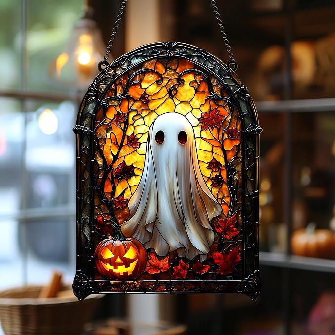 Friendly Ghost & Jack-o’-Lantern Glow Acrylic Suncatcher by Unknown