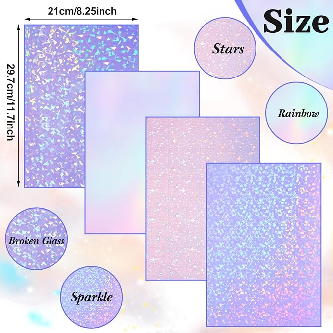 Nezyo 60 Sheet Holographic Laminate Sheet Clear Glitter A4 Size Vinyl Sticker - Image 2