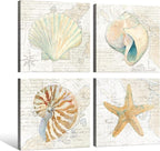 Seashell Bathroom Decor Cream Color Seashell Starfish Canvas Wall Art Nautical - Image 2