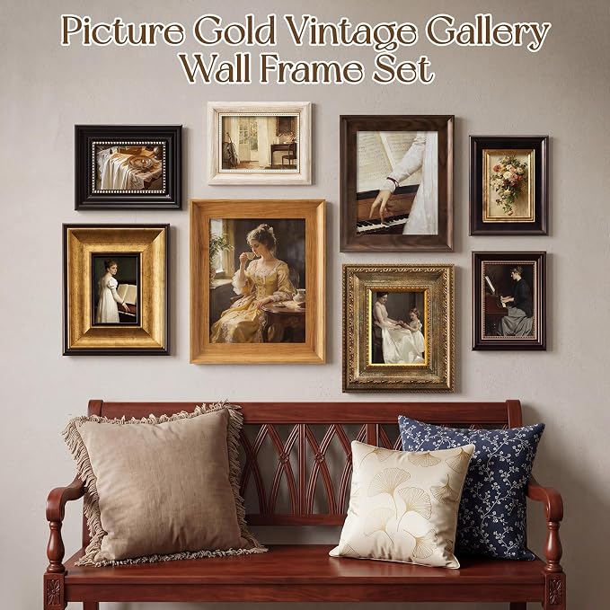 Lineshading 8 Pcs Picture Vintage Gallery Wall Frame Set Antique Picture Frame - Image 6