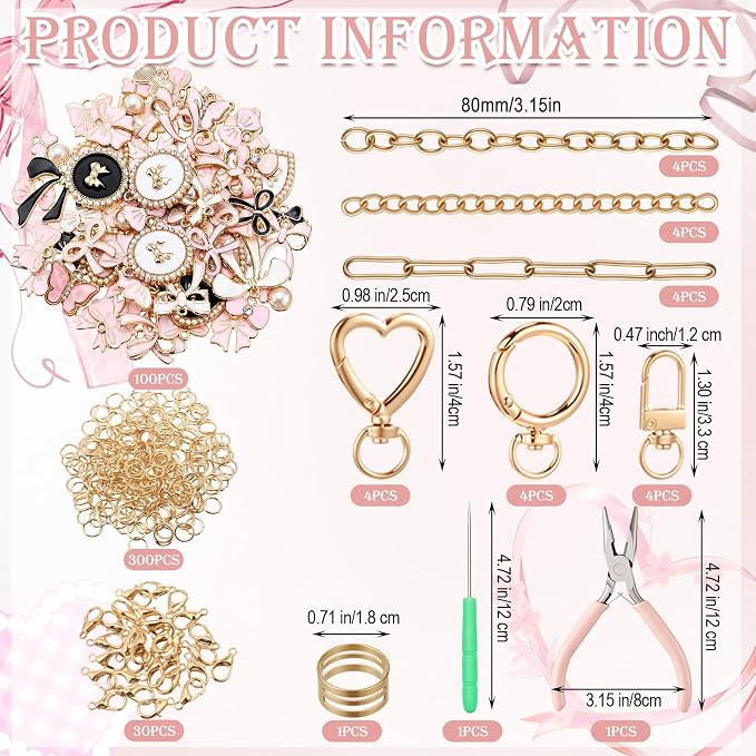VioraWhite 457 Pcs Butterfly Charms Lip Gloss Keychain Making Kit, DIY Craft - Image 2