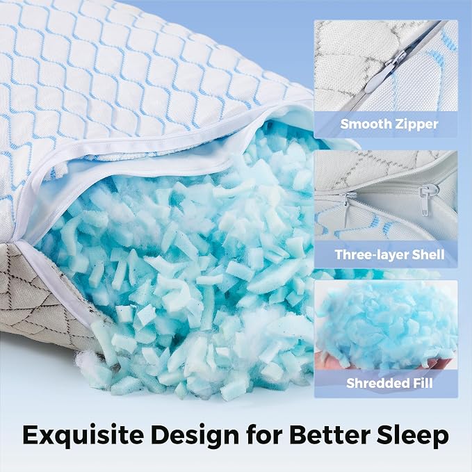 puredown® King Size Pillows Set of 2, Shredded Memory Foam Pillows, Cooling - Image 6