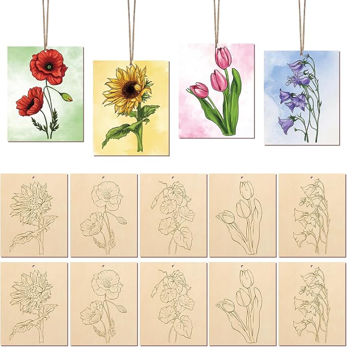 COCHIE 10 Pieces Large Flowers Unfinished Wood Crafts to Paint by COCHIE