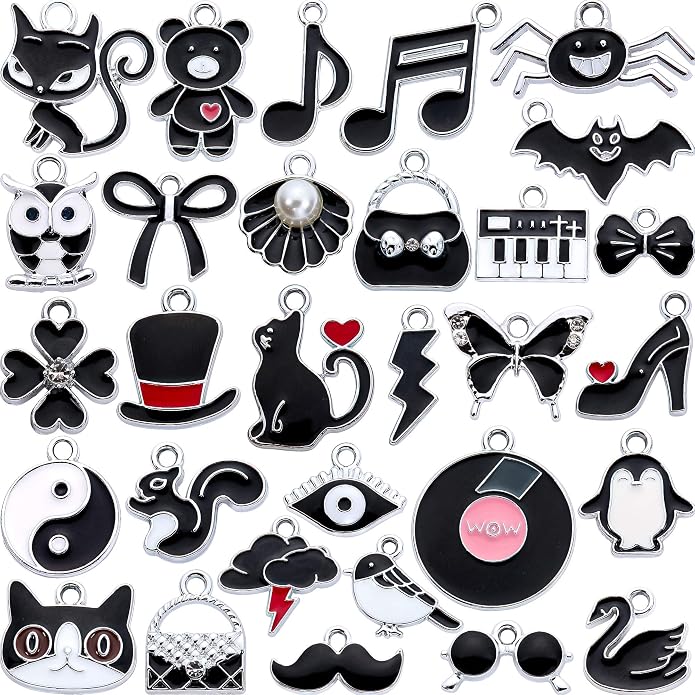 Silver-Tone Enamel Charms Set for DIY Jewelry Making by Anjulery