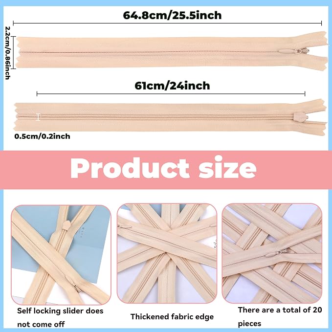 YAKA 20pcs Lvory Nylon Invisible Zippers Tailor Sewing Tools Garment - Image 2
