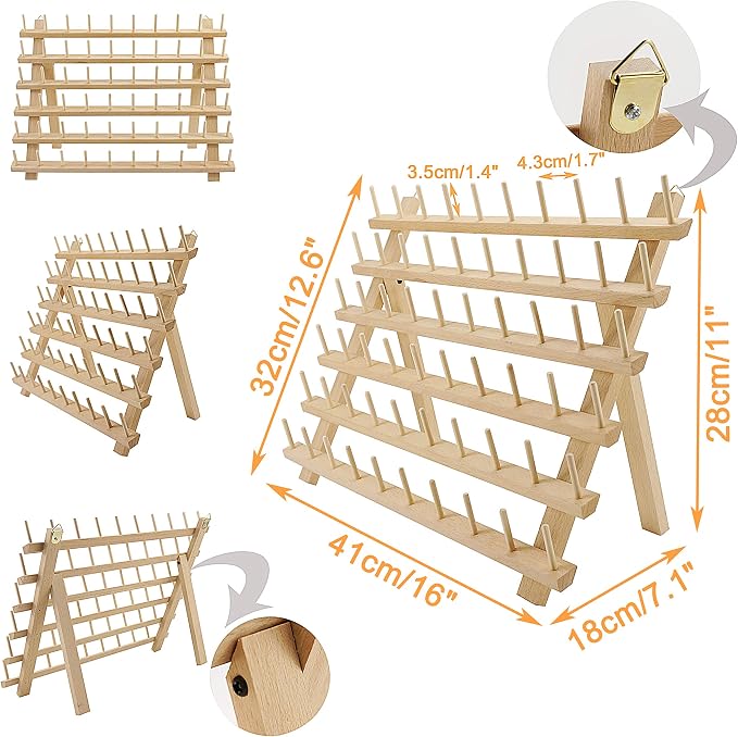 New brothread 60 Spools + 12 Spools Wooden Thread Rack/Thread Holder Organizer - Image 3