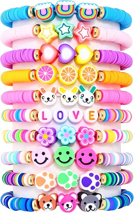 Friendship Bracelets for Girls, 10-Piece Cute Preppy Beaded Bracelet Set for by CHENSILAIYI