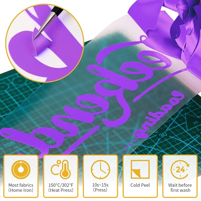VinylRus Heat Transfer Vinyl-12” x 35FT Purple Iron on Vinyl Roll - Image 3