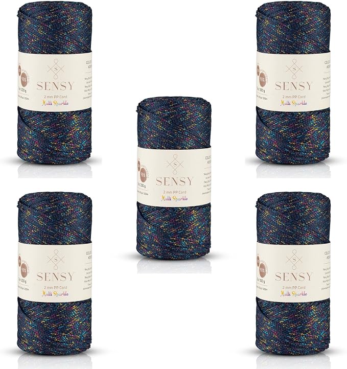 5 Skeins of Sensy Premium 2mm 251 Yards Sparkle Polyester Rope 90% by SSENSY