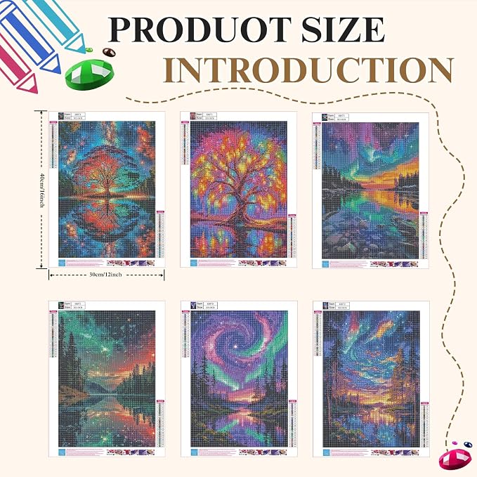 Mosaflare 6 Pack 5D Aurora Diamond Painting Kits, Landscape Scenery Diamond Art - Image 6
