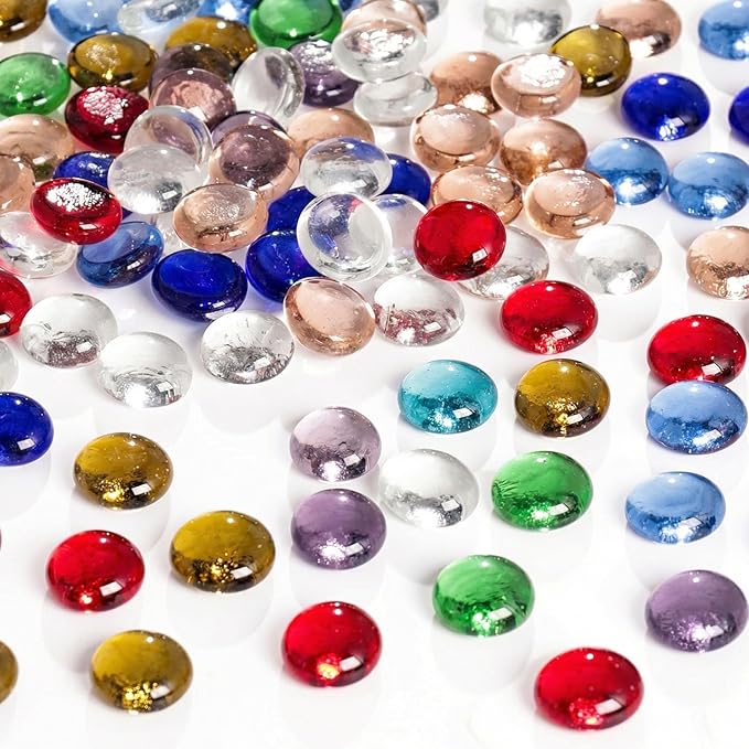 DomeStar 1 LB Decorative Flat Marbles, Mixed Colors Glass Pebbles Beads | by DOMESTAR