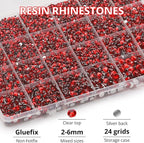 31000Pcs Red Rhinestones for Bedazzling, Siam Mix Sizes 2, 6mm Flatback Gems - Image 3