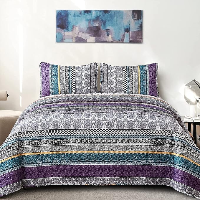 WONGS BEDDING Boho Quilt Set King Size, Lightweight Bedspread Coverlet Bedding by WONGSBEDDING