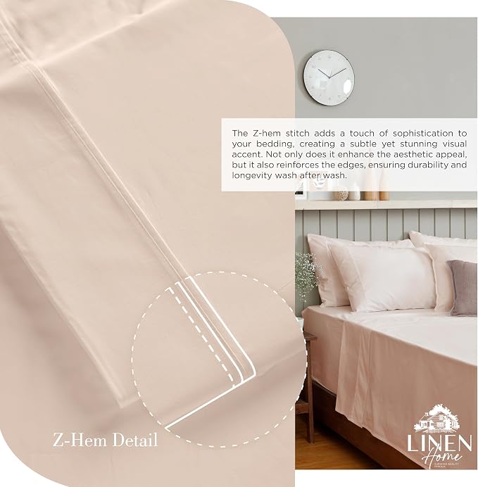 Linen Home 100% Cotton Percale Sheets California King Size, Sand Shell - Image 3