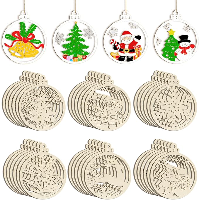 36PCS Wooden Hollow Christmas Ornaments by Sophena