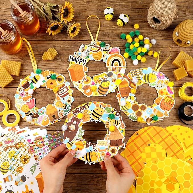 Hollowfly 48 Sets Bee Craft Kits DIY Summer Wreath Hanging Ornaments Make Your - Image 2