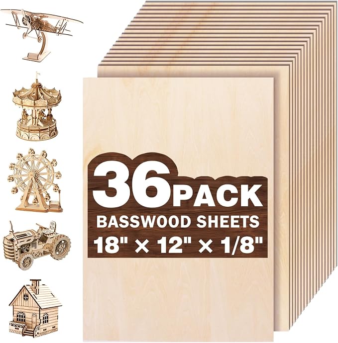 36 Pack Basswood Sheets for Crafts, Wood Burning, Architectural Models by MITINU