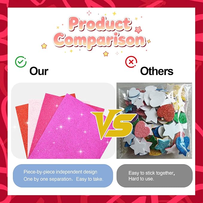 BEISHIDA 392 Pcs Glitter Foam Heart Stickers，Red Pink Purple Heart Shapes - Image 2