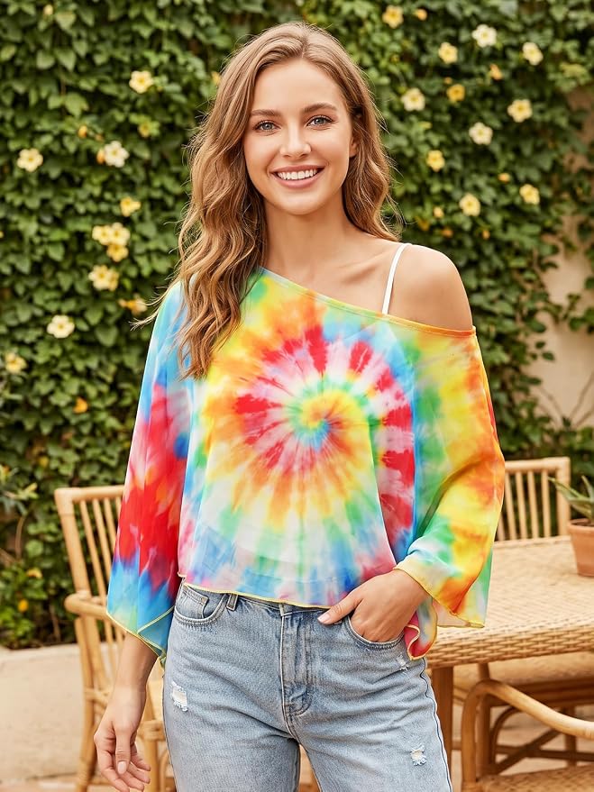 Women Chiffon Shawl Cape Colorful Summer Poncho Tops Beach Dress Cover up - Image 4